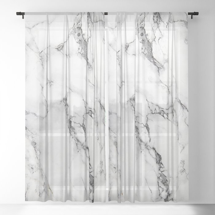 White and gray faux marble Sheer Curtain