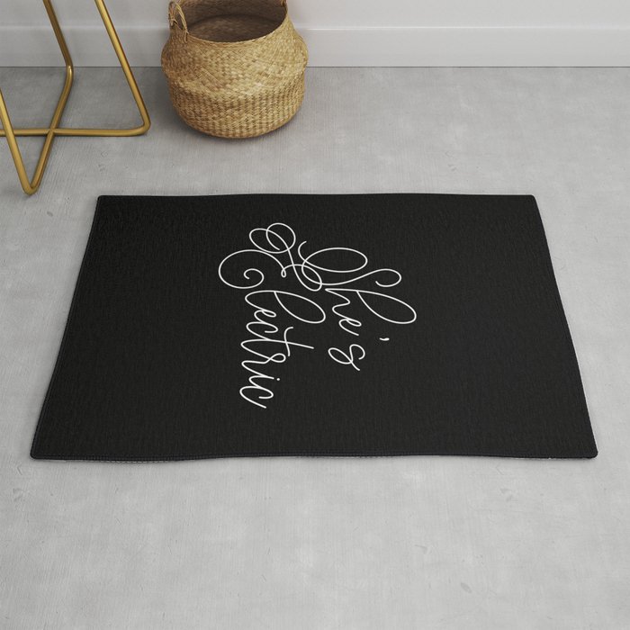 She's Electric Feminist Black and White Quote Rug