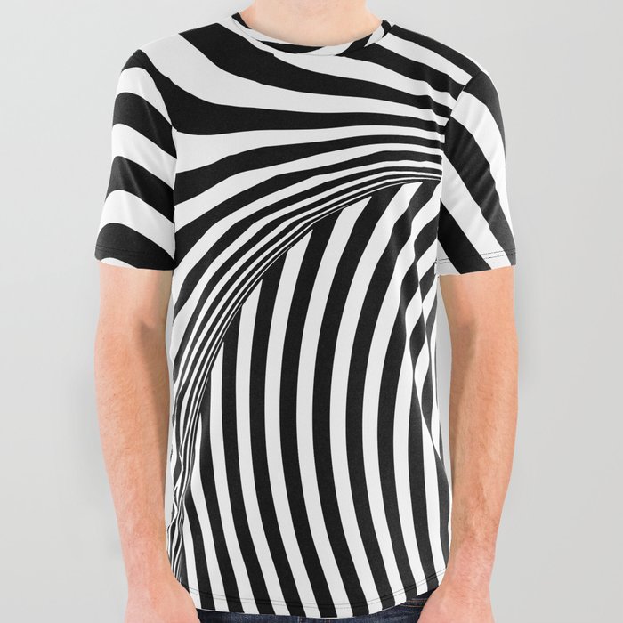 Black And White Op-Art Optical Illusion Retro Graphic All Over Graphic Tee
