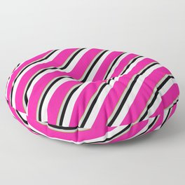 [ Thumbnail: Vibrant Green, Grey, Black, Mint Cream, and Deep Pink Colored Stripes Pattern Floor Pillow ]
