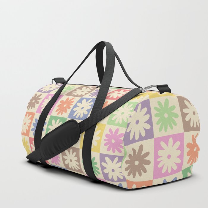 Colorful Flower Checkered Pattern Duffle Bag by thespacehouse Society6