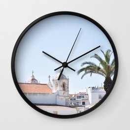 Travel photography print “Ancient Rooftops” photo art made in Portugal. Bright pastel colors. Framed Art Print Wall Clock