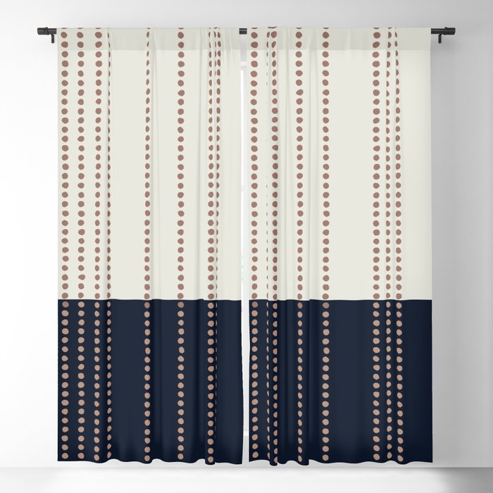Spotted Stripes, Navy, Ivory and Light Terracotta Blackout Curtain