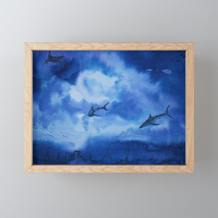 Ink sharks Framed Mini Art Print