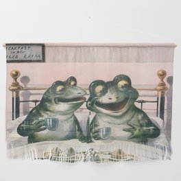 Breakfast In Bed Frogs Vintage Postcard Art Wall Hanging