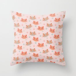 Simple Cat Face pattern in pastel  Throw Pillow