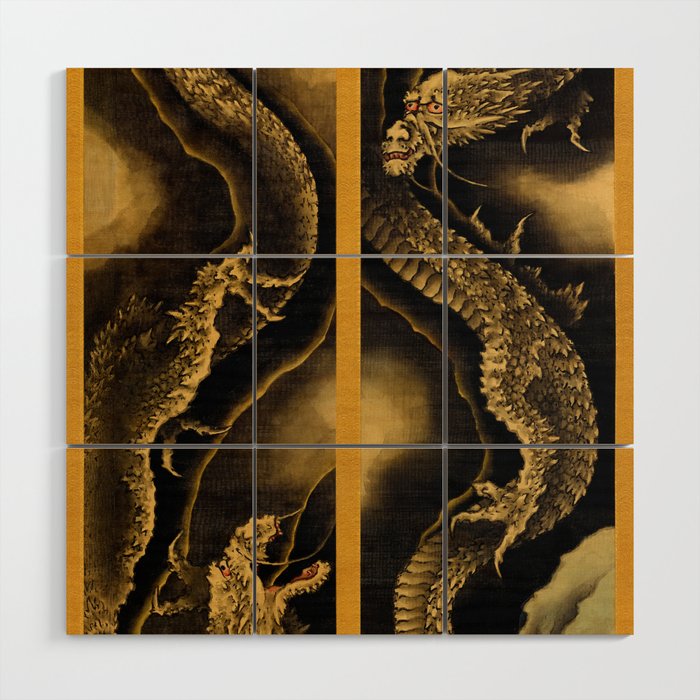 Descending and Ascending Dragons by Katsushika Hokusai Wood Wall Art