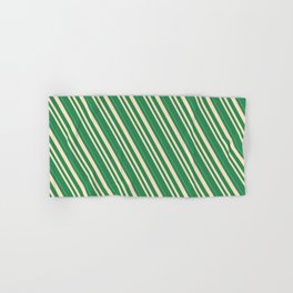 [ Thumbnail: Sea Green & Bisque Colored Lined Pattern Hand & Bath Towel ]