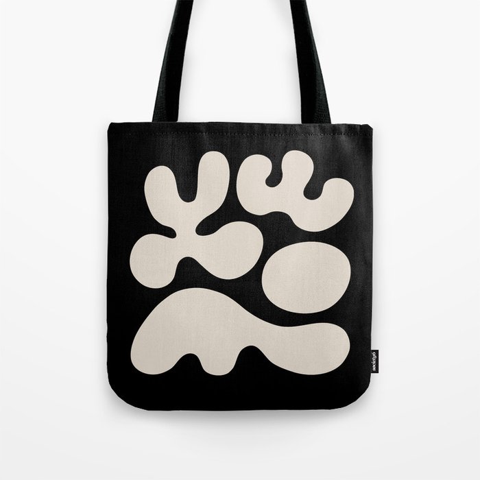 Mid Century Modern Organic Shapes 352 Black and Linen White Tote Bag