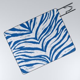Tiger Stripes - Dark Blue & White - Animal Print - Zebra Print Picnic Blanket