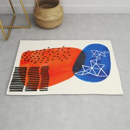 Mid Century Modern abstract Minimalist Fun Colorful Shapes Patterns Orange Blue Bubbles Organic Rug