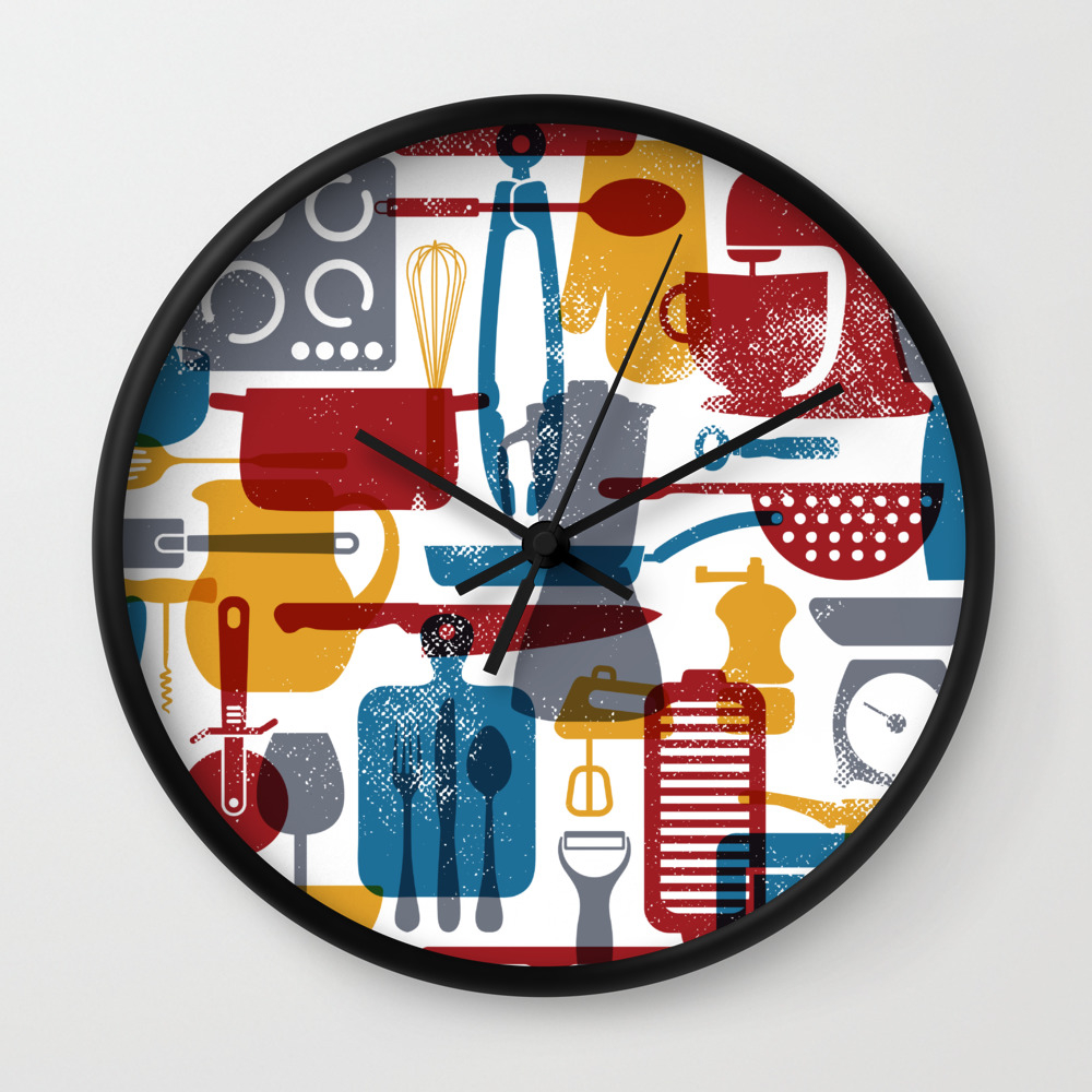 Kitchen Art in Vintage Retro Colors Wall Clock by ...