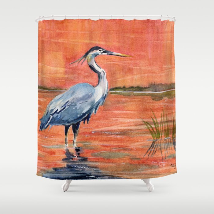 Great Blue Heron in Marsh Shower Curtain