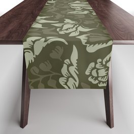 Arts and Crafts Inspired Floral Pattern Green Table Runner