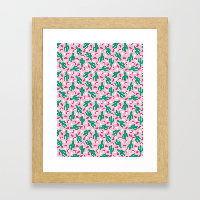 Not So Much - cactus memphis triangle throwback retro 80s bright neon pattern Framed Art Print