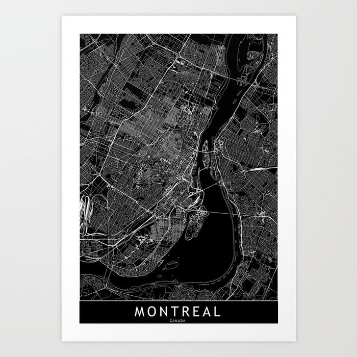 Montreal Black Map Art Print