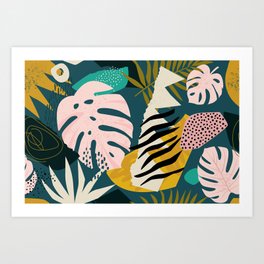 Collage contemporary tribal floral hawaiian pattern. Art Print