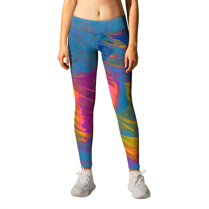 Dark Rainbow Fire Abstract Painting with Black Glitter Leggings