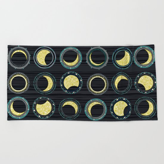 solar eclipse mandala Beach Towel