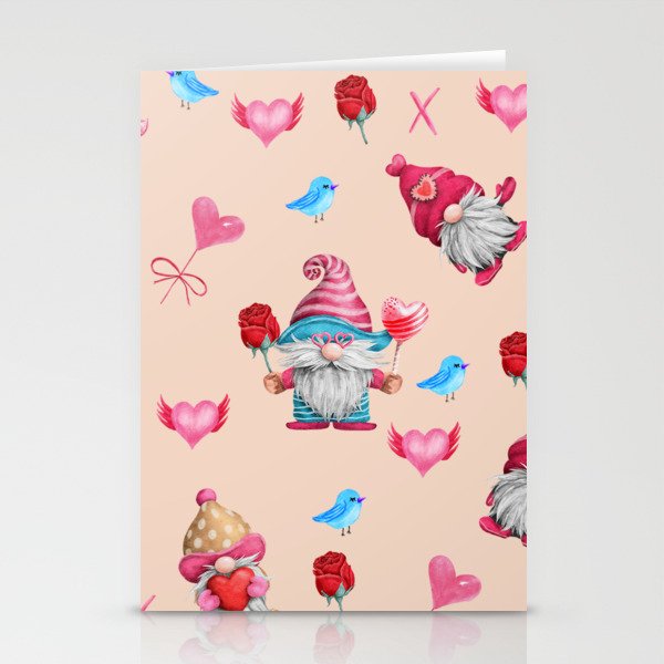 Valentine Watercolor Cute Gnome  Stationery Cards