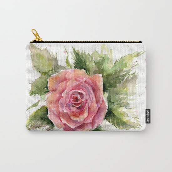 Red Rose Watercolor Pink Rose Flower Floral Art Carry-All Pouch