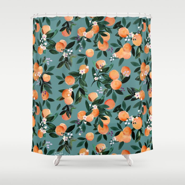 Dear Clementine - oranges teal by Crystal Walen Shower Curtain