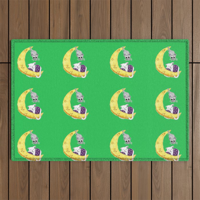 Cat Napping Pattern Lime Green Background Color Outdoor Rug