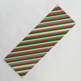 [ Thumbnail: Tan, Gray, Brown & Dark Green Colored Lines/Stripes Pattern Yoga Mat ]
