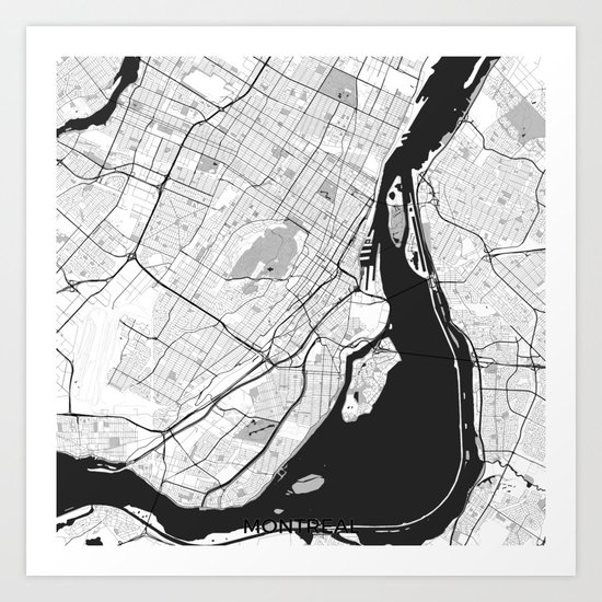 Montreal Map Gray Art Print