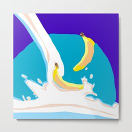 Banana Milk Metal Print | Bananamilk, Koreanbananamilk, Kawaiibananadrink, Koreandrinks, Yellowmilkshake, Cutemilk, Yellowcow, Digital, Geometricpainting, Bananapattern 
