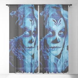 SugarSkull Dragon dark blue Sheer Curtain
