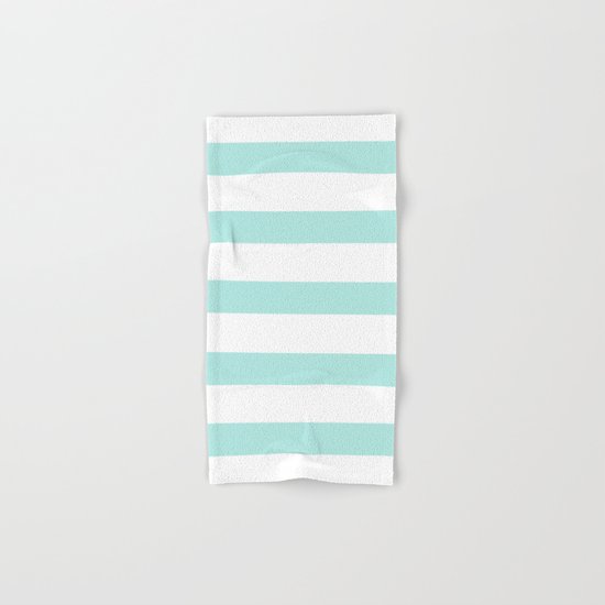 Aqua blue and White stripes lines - horizontal on #Society6 Hand & Bath Towel