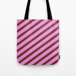 [ Thumbnail: Plum & Maroon Colored Lines/Stripes Pattern Tote Bag ]