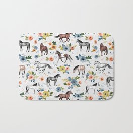 Horses and Flowers, Floral Horses, Western, Horse Art, Horse Decor, Gray Bath Mat