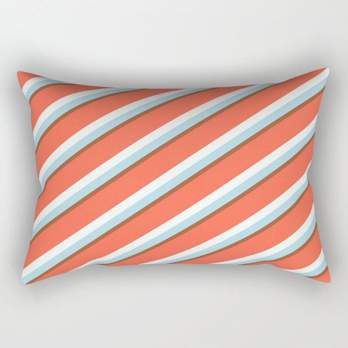 Red, Mint Cream, Light Blue, and Sienna Colored Lines/Stripes Pattern Rectangular Pillow