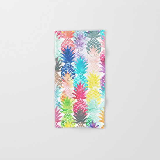 Hawaiian Pineapple Pattern Tropical Watercolor Hand & Bath Towel