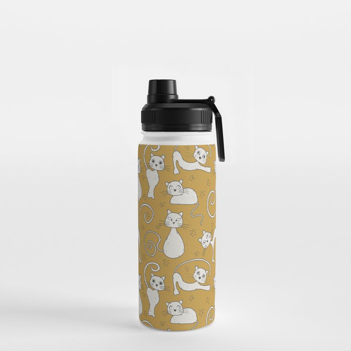 Mustard yellow and off-white cat pattern Water Bottle