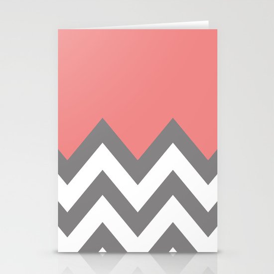 CORAL COLORBLOCK CHEVRON Stationery Cards