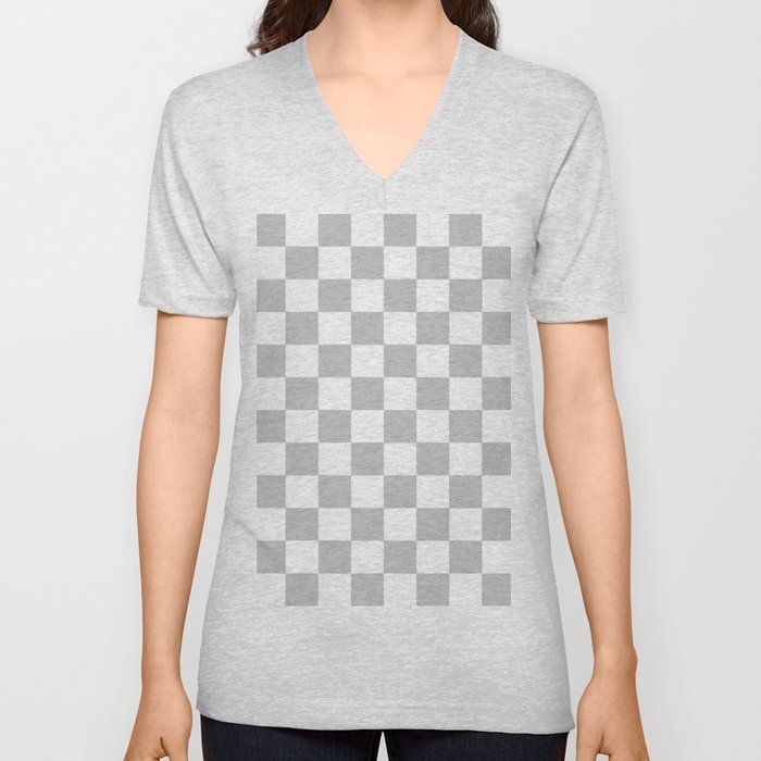 Checkered (Gray & White Pattern) V Neck T Shirt