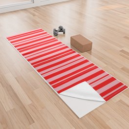 [ Thumbnail: Light Pink & Red Colored Lines Pattern Yoga Towel ]