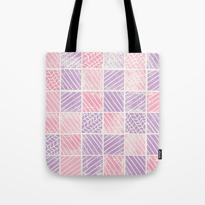 Lilac Bubble Gum Pink Distress Block Tote Bag