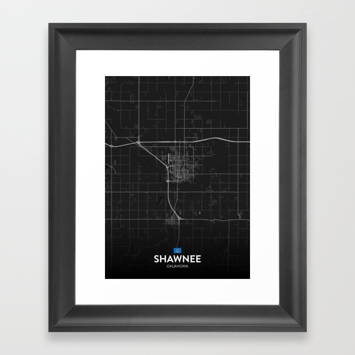 Shawnee, Oklahoma, United States - Dark City Map Framed Art Print