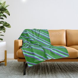 [ Thumbnail: Aquamarine, Slate Blue & Forest Green Colored Lines Pattern Throw Blanket ]