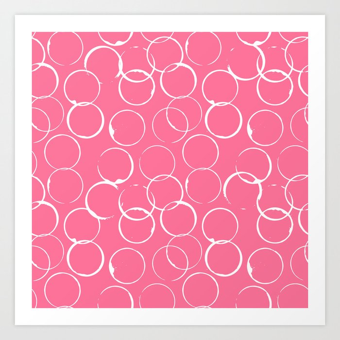 Circles Geometric Pattern Pink Bright White Art Print