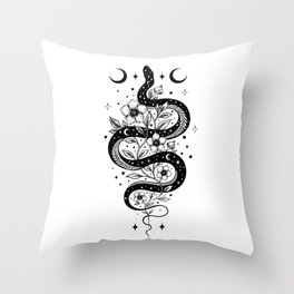 Serpent Spell -Black and White Throw Pillow