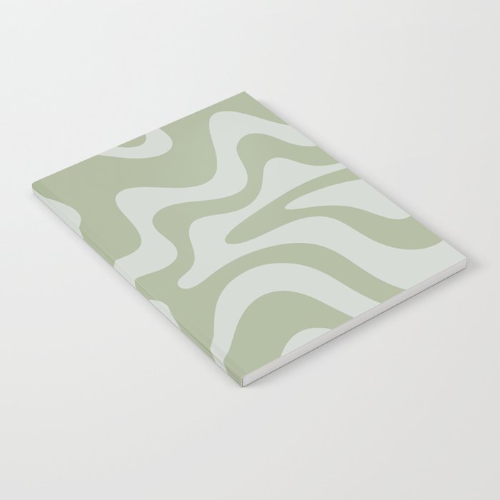 Liquid Swirl Retro Abstract Pattern in Sage Green and Light Sage Gray Notebook