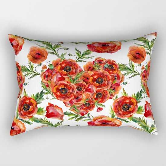 Poppy Heart pattern Rectangular Pillow