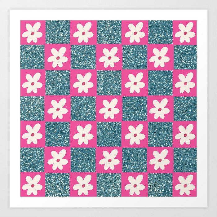 Sprinkle Spring of Daisies - Navy and Hot Pink Art Print