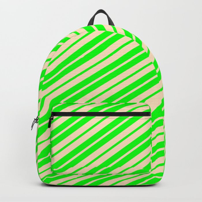 Lime and Bisque Colored Pattern of Stripes Backpack