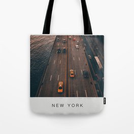 New York City Yellow taxis on a highway Tote Bag